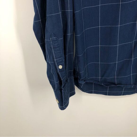 Lucky Brand Button Front Shirt Mens Medium Slim Fit Blue Plaid Long Sleeve - Picture 4 of 7